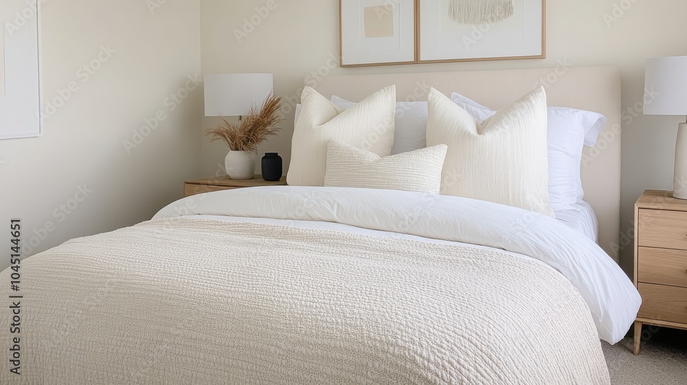 Obraz premium Cozy Bedroom with Soft Lighting and Neutral Tones