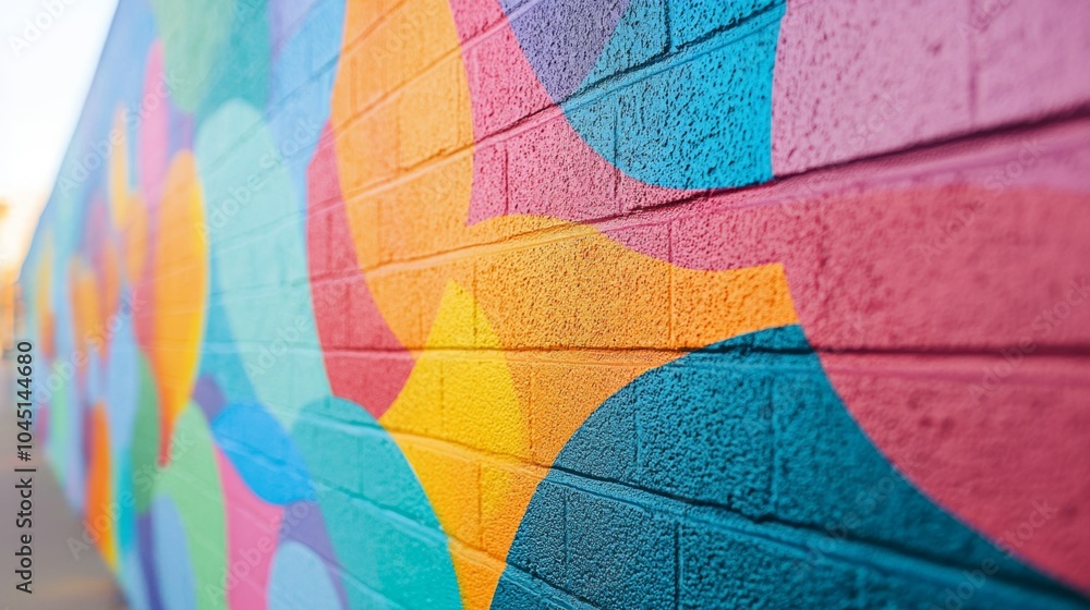 Fototapeta premium Colorful Brick Wall Mural with Geometric Shapes Abstract Art Urban Design