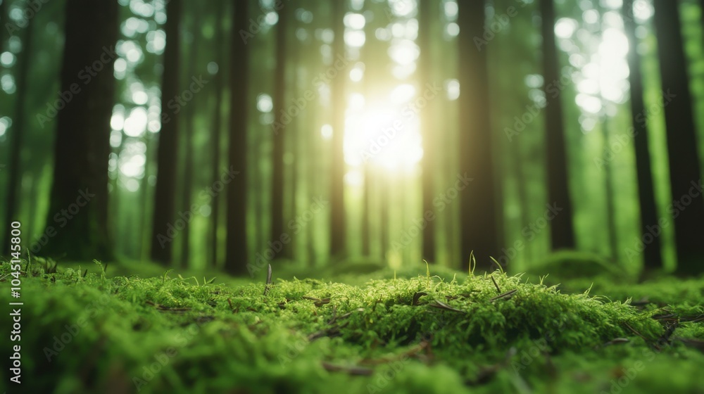 Fototapeta premium Lush Evergreen Forest with Green Moss Carpet