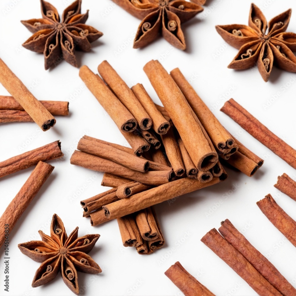 Anise star and cinnamon sticks on white background Anise star and cinnamon sticks on white background