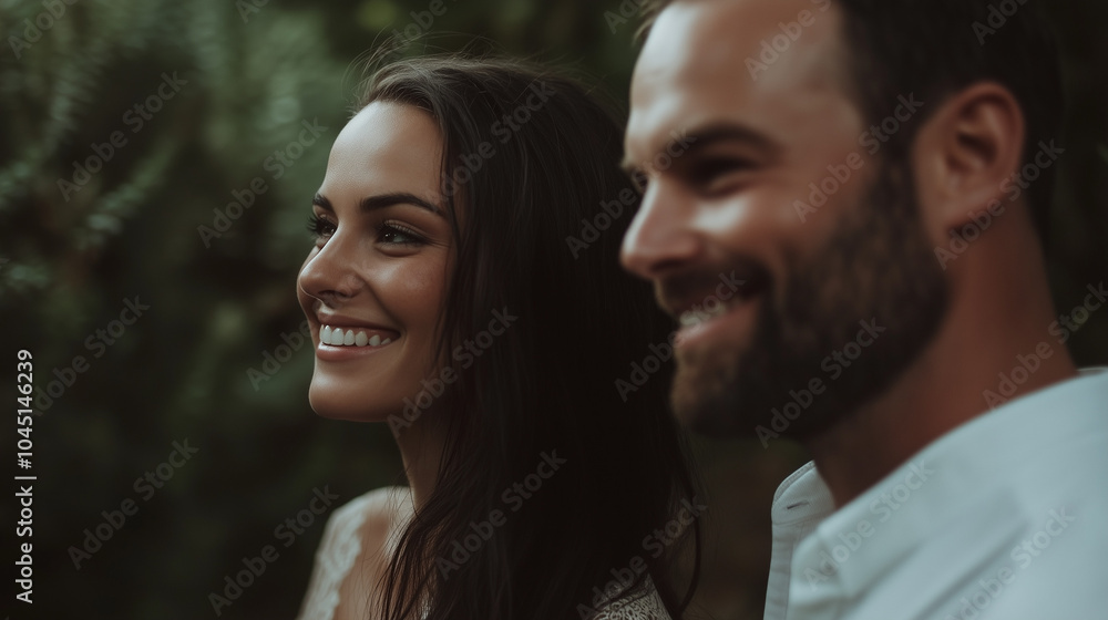 Couple Walking in a Garden - Face Close-Up Couple Walking in a Garden - Face Close-Up