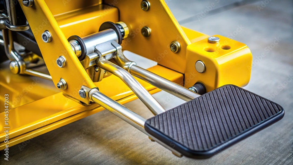 Fototapeta premium Extreme close-up of an anodized yellow steel brake pedal on a competition go kart