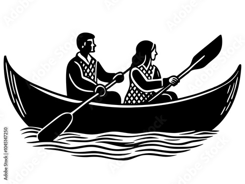 two people canoeing silhouette vector art