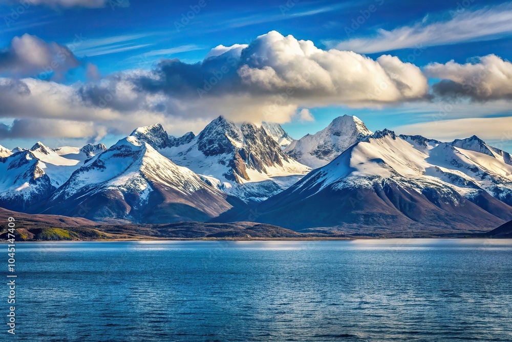 Snow capped mountains in the Strait of Magellan Snow capped mountains in the Strait of Magellan