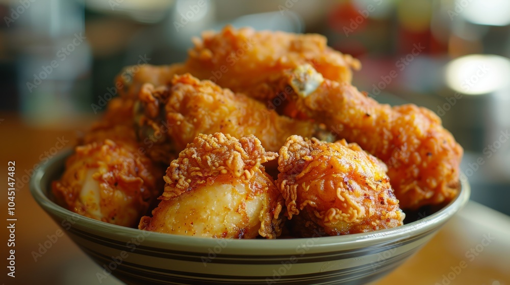 Crispy Fried Chicken Legs in Bowl Close Up Crispy Fried Chicken Legs in Bowl Close Up
