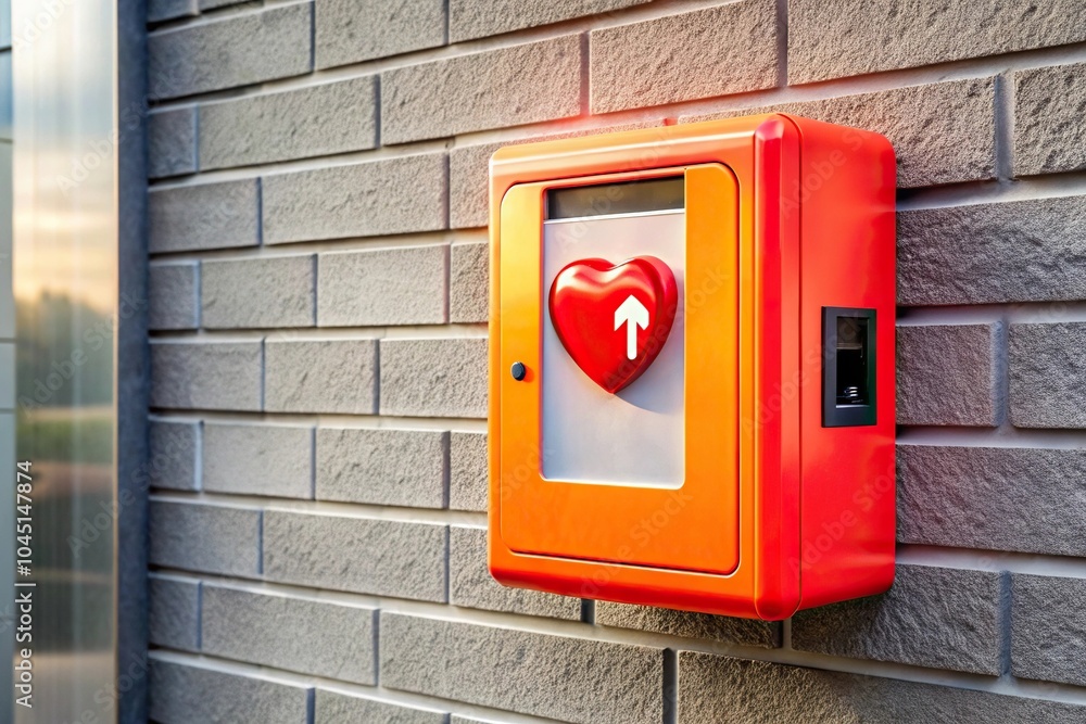 Extreme close-up of Automated External Defibrillator AED on wall Extreme close-up of Automated External Defibrillator AED on wall