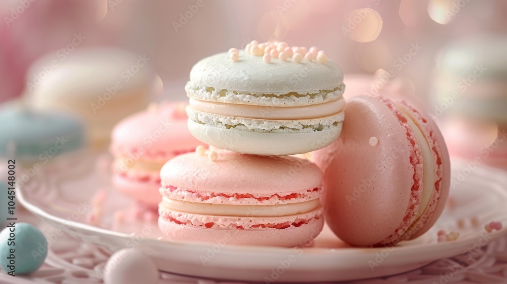 Delicate Pink and Blue Macarons on a Plate