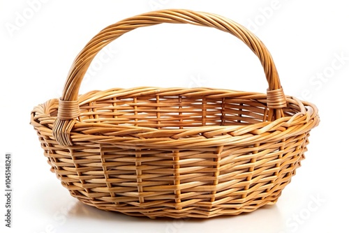 Extreme close-up of a wicker basket isolated on white background