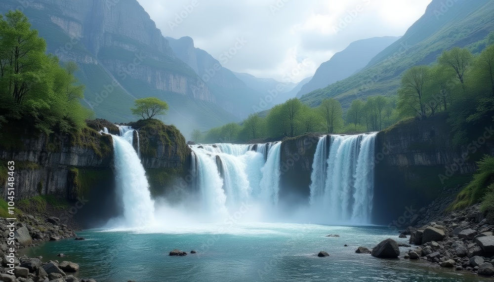 Naklejka premium Epic Waterfall in a Mountainous Landscape