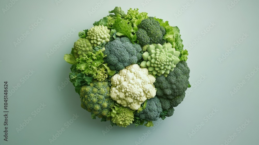 Fresh green vegetables forming a perfect circle shape Fresh green vegetables forming a perfect circle shape
