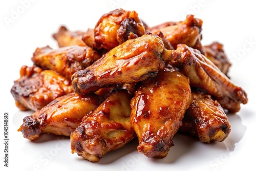 Extreme close-up of BBQ chicken wings isolated on white background