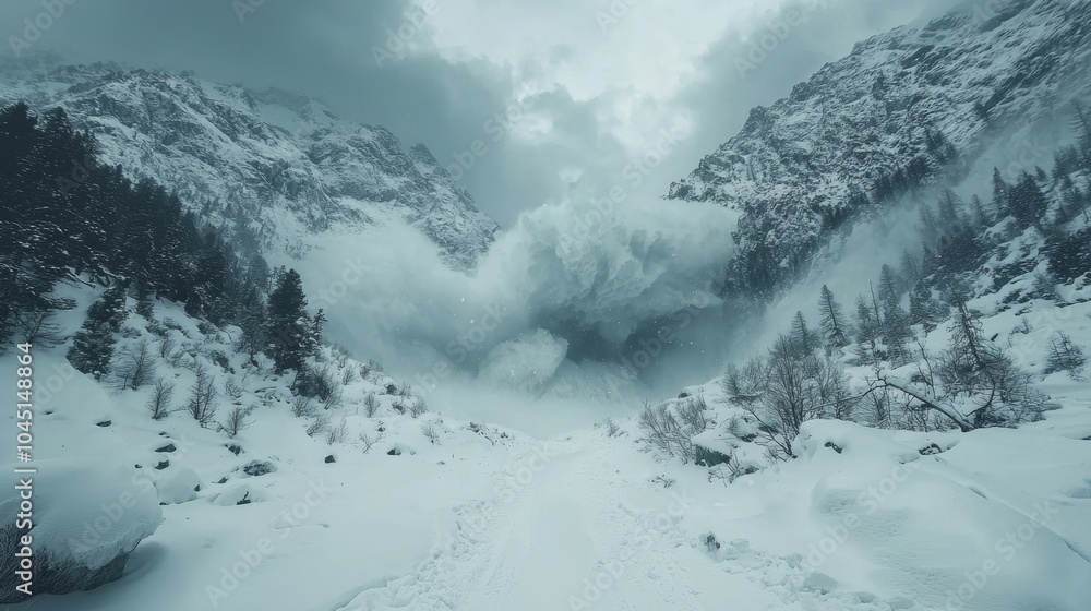 Obraz premium Dramatic Avalanche in Snowy Mountain Landscape