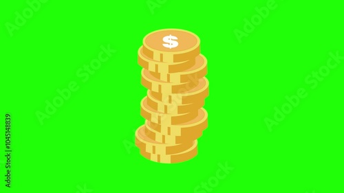Sack full of dollar cash money and gold coins. Banking concept financial realistic icon of moneybag. cartoon style motion graphic on green screen