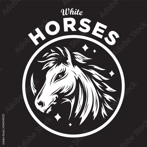 Vintage illustration of a horse logo with horns