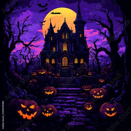 cartoon spooky halloween house photo