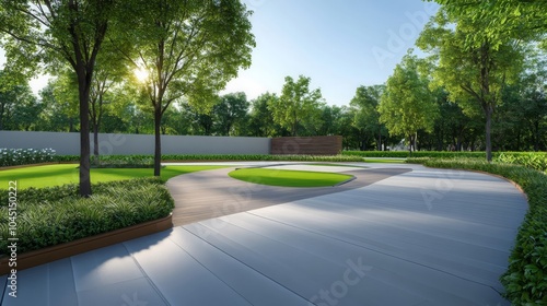 Wallpaper Mural Modern Landscape Design with Curved Pathway and Green Grass Torontodigital.ca