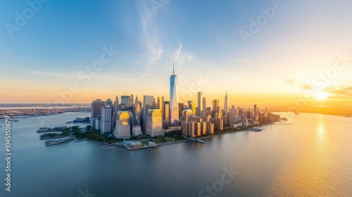 New York City Skyline Sunset Aerial View