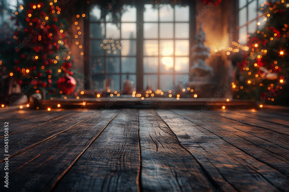 Empty wooden table in Christmas theme background for product display. Empty wooden table in Christmas theme background for product display.