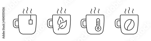 This vector mug icons for water temperature user guide. Vector editable outline line stroke.