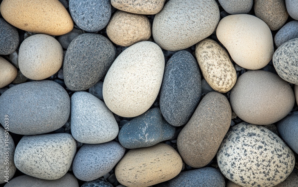 Pebble Texture: Smooth, rounded pebbles in shades of gray and beige, creating a natural and peaceful atmosphere. Pebble Texture: Smooth, rounded pebbles in shades of gray and beige, creating a natural and peaceful atmosphere.