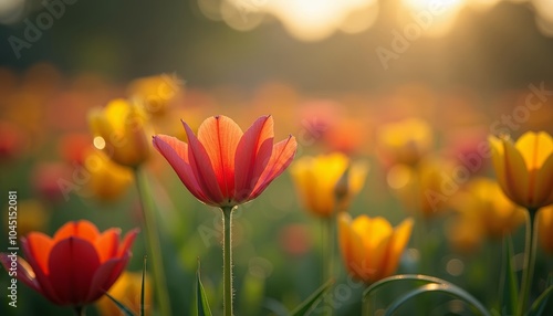  Blooming in the sunshine A vibrant field of tulips