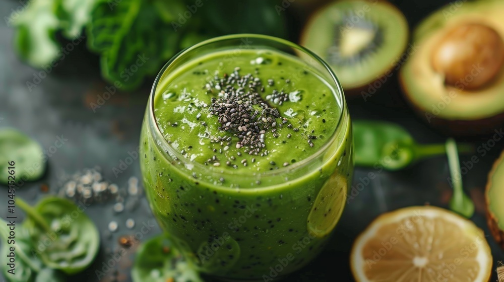 Green Smoothie with Chia Seeds Kiwi Avocado and Spinach Green Smoothie with Chia Seeds Kiwi Avocado and Spinach