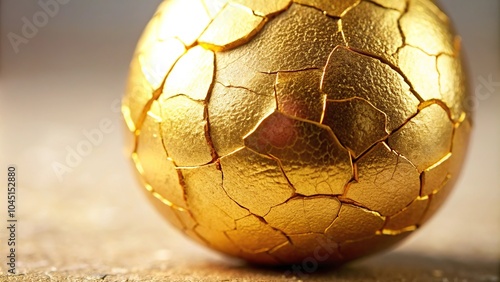 Extreme close-up of cracked gold Easter egg symbolizing Easter Monday photo