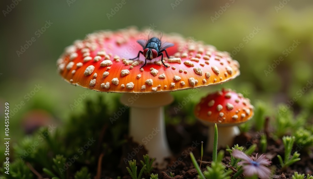 Natures tiny dance A bee and a mushroom in harmony Natures tiny dance A bee and a mushroom in harmony