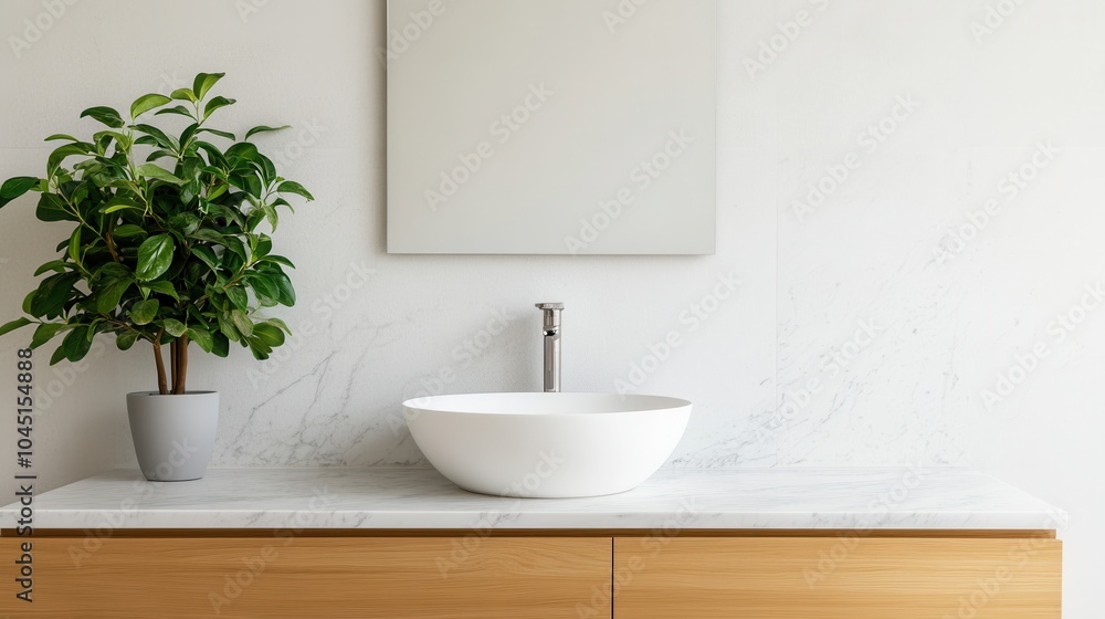 Fototapeta premium Sleek Modern Bathroom with Marble Countertop