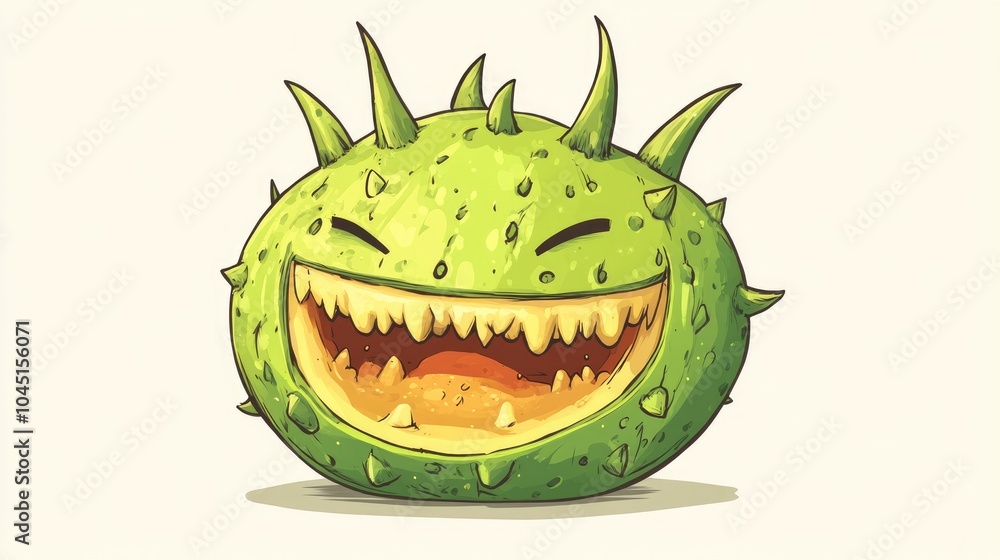 Fototapeta premium Cartoon illustration of a horned melon