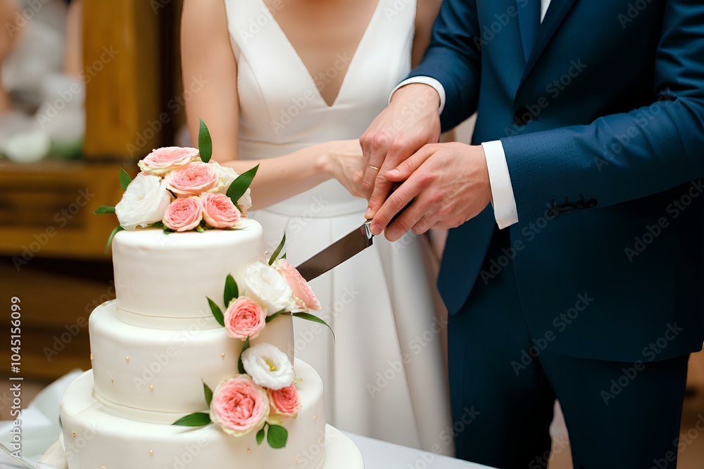 新郎新婦のウェディングケーキカット・クローズアップ|Bride and groom cutting wedding cake close-up 新郎新婦のウェディングケーキカット・クローズアップ|Bride and groom cutting wedding cake close-up