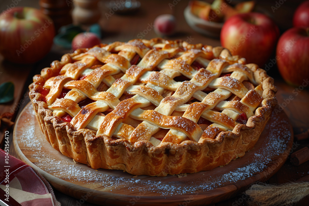 Freshly Baked Apple Pie in Kitchen Freshly Baked Apple Pie in Kitchen