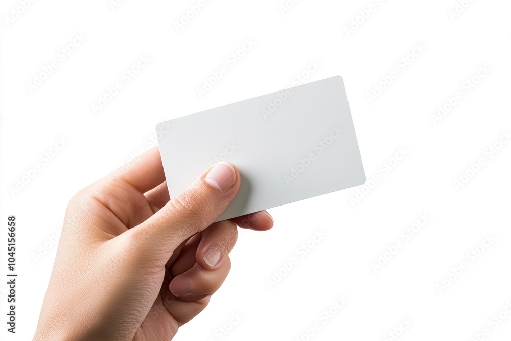 Hand showing credit card, or card, or business card or voucher, isolated on white background, template, mock-up with generative ai Hand showing credit card, or card, or business card or voucher, isolated on white background, template, mock-up with generative ai