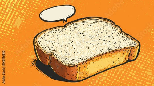 Cartoon depiction of a slice of bread featuring a speech bubble in a comic book style photo