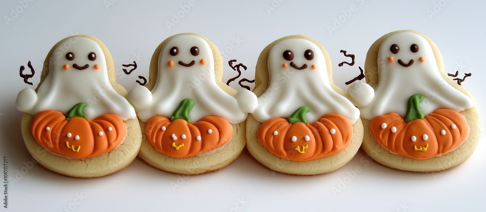 Obraz premium Festive Halloween cookies decorated with pumpkins and ghosts