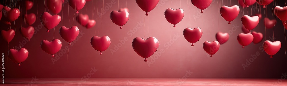 Many heart red balloons floating in the air with hearts Many heart red balloons floating in the air with hearts