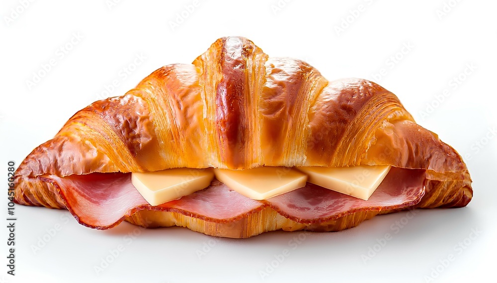 Croissant with ham, cheese and jam on a white background; focus is soft selected image Croissant with ham, cheese and jam on a white background; focus is soft selected image