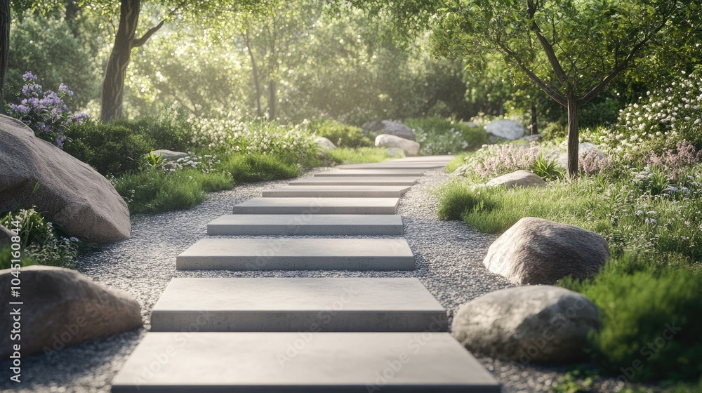 Serene Concrete Pathway Through Vibrant Nature Serene Concrete Pathway Through Vibrant Nature