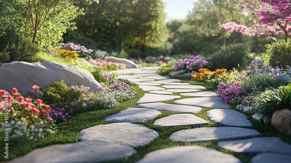 Obraz premium Beautifully Arranged Pathway through Lush Garden