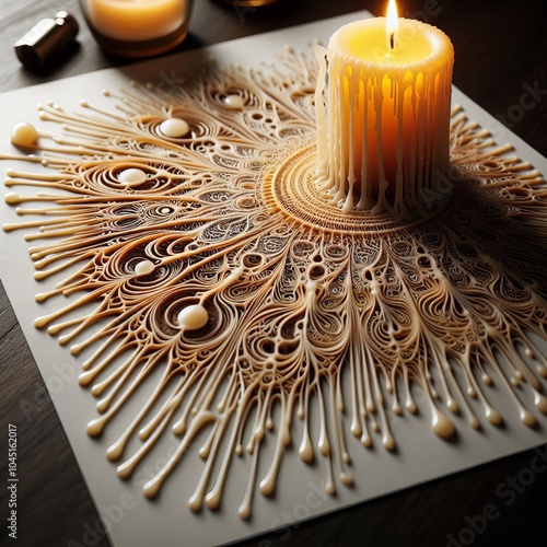 Candle Wax Art Dripping candle wax creating intricate patterns o photo