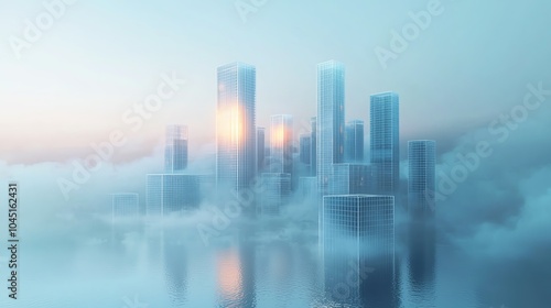 40 Geothermal energy powering futuristic skyscrapers, clean energy concept, 3D illustration