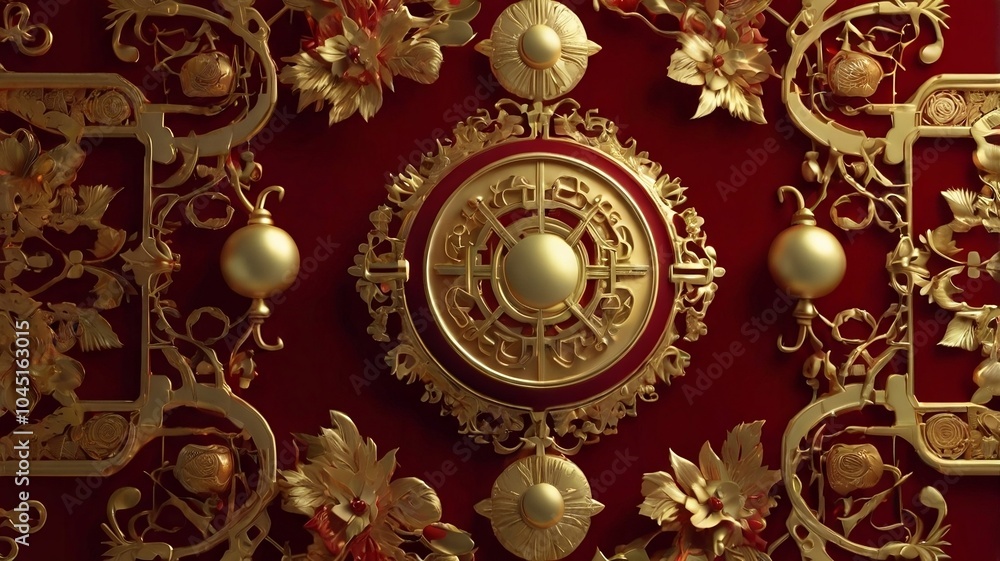 red luxury background with Chinese gold ornaments and floral designs. generative ai red luxury background with Chinese gold ornaments and floral designs. generative ai