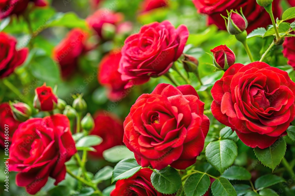 Extreme close-up of red roses and green leaves in a Danish garden Extreme close-up of red roses and green leaves in a Danish garden