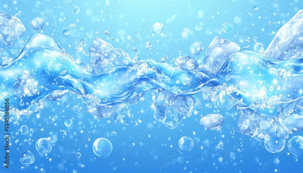 Dynamic water wave isolated against a bright blue background showcasing fluid chaos Dynamic water wave isolated against a bright blue background showcasing fluid chaos