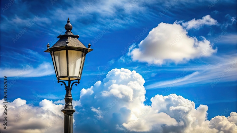 Extreme close-up of street lamp against cloud and blue sky background Extreme close-up of street lamp against cloud and blue sky background
