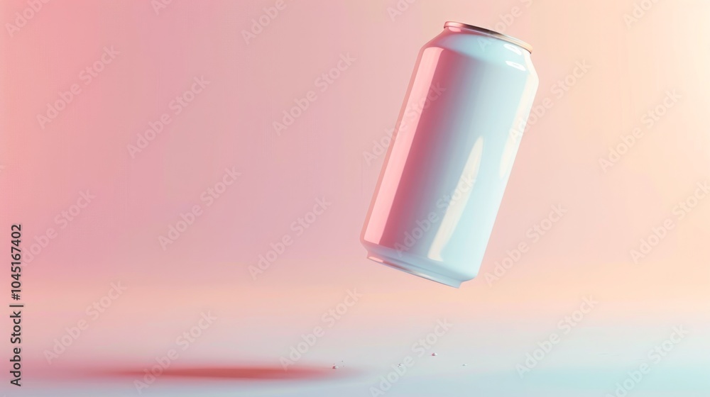 blank tall white plain soft-drink can 355ml floating, on pastel background blank tall white plain soft-drink can 355ml floating, on pastel background