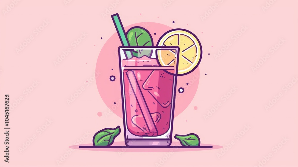 Smoothie spinach juice garnished with a lemon wedge. Pink background Smoothie spinach juice garnished with a lemon wedge. Pink background
