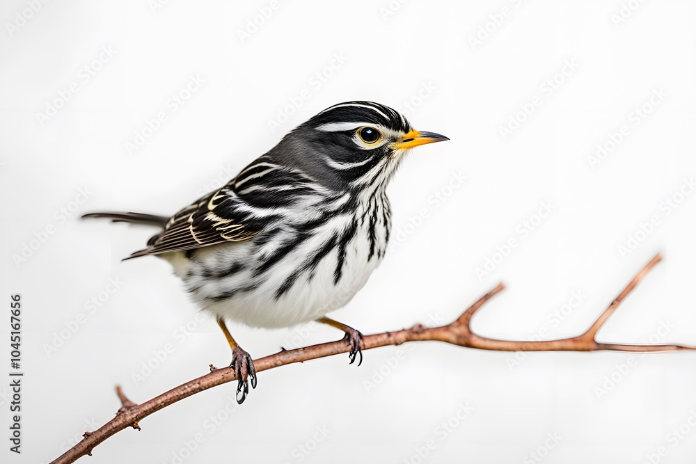 Fototapeta premium Blackpoll warbler bird on white background, Ai Generated