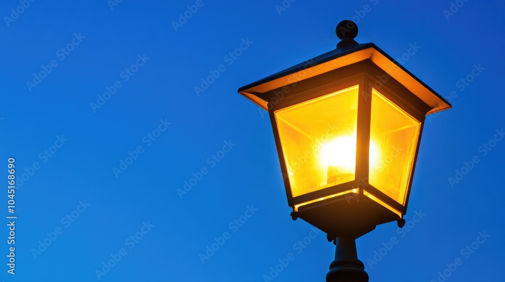 Illuminated Street Light at Dusk with Clear Sky Illuminated Street Light at Dusk with Clear Sky