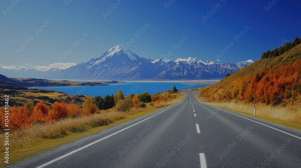 Fototapeta premium Scenic Road Trip with Mountain Backdrop